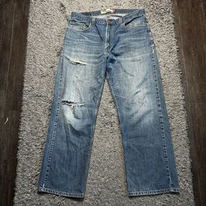 Levis 569 Jeans Mens 36x32 Blue Denim Loose Straight Distressed Logo